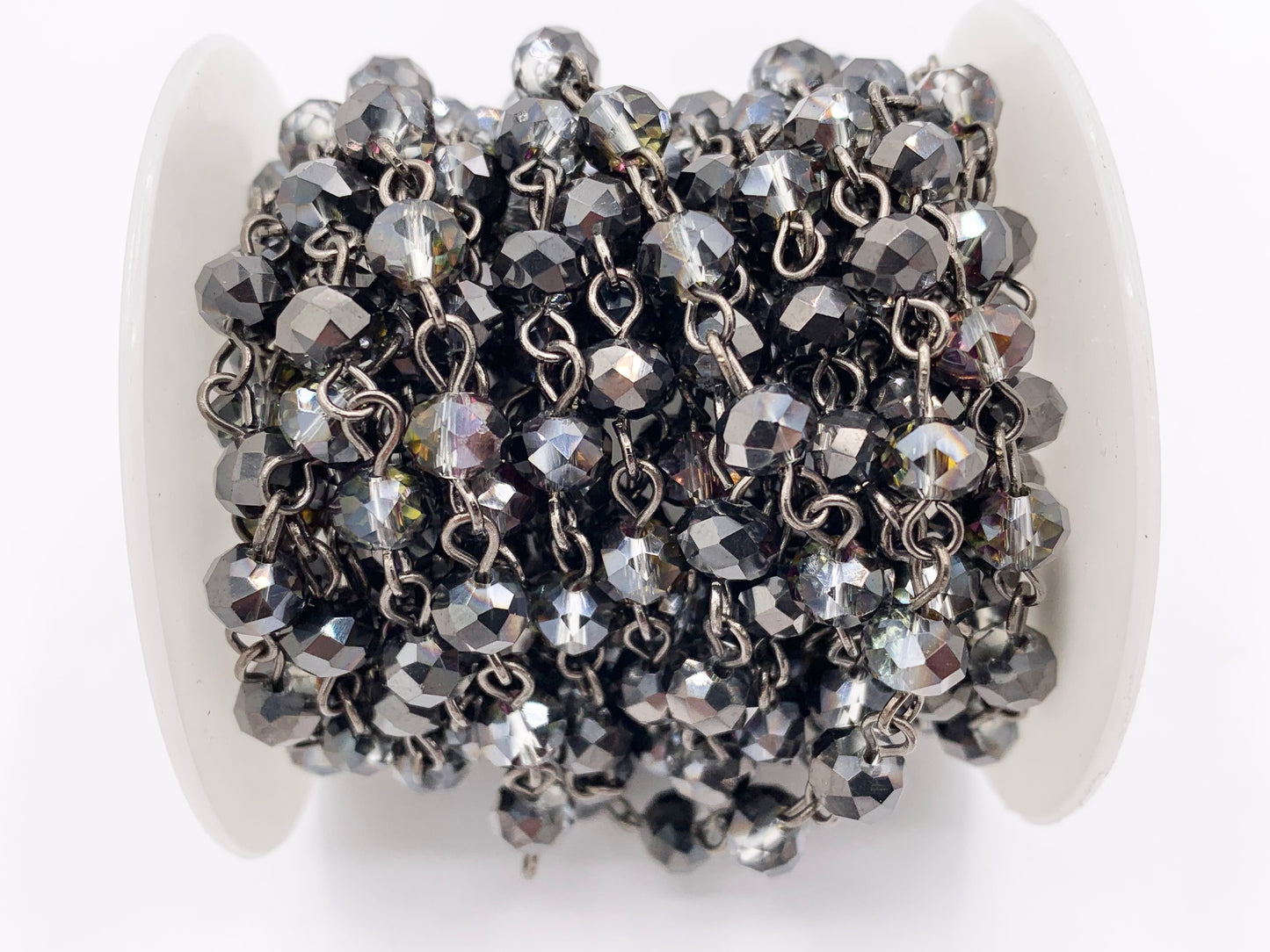 Black + Purple Half Coated Crystal Rondelle Faceted Rosary Beaded Chain With Gunmetal Wire By Spool 6mm 8mm