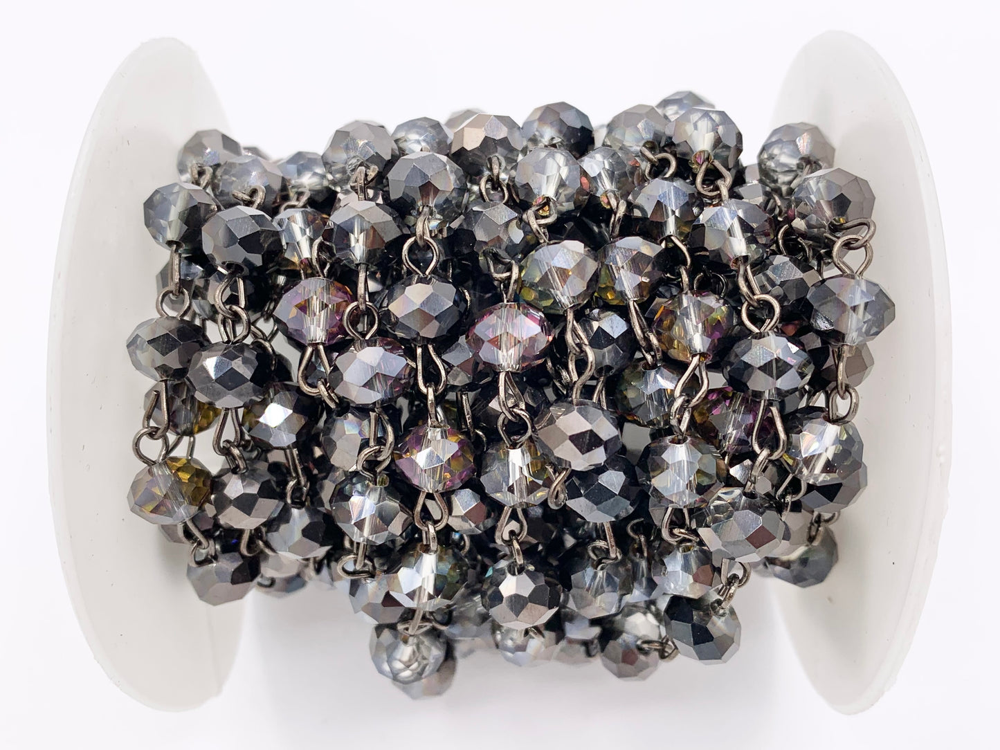 Black + Purple Half Coated Crystal Rondelle Faceted Rosary Beaded Chain With Gunmetal Wire By Spool 6mm 8mm