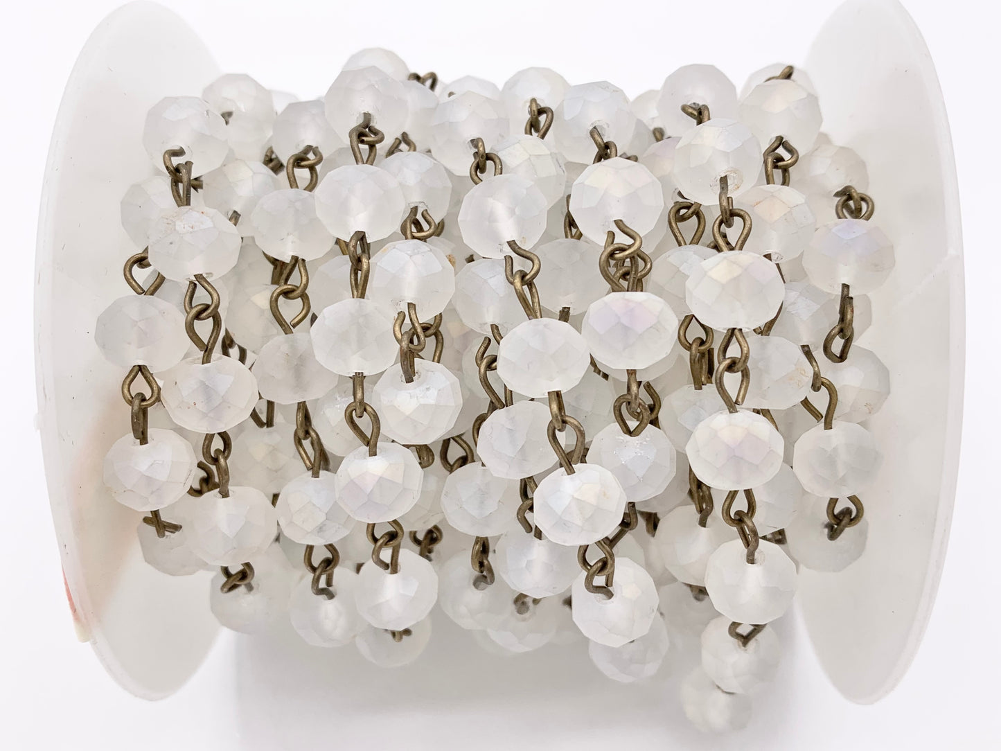 Matte Clear AB Crystal Rondelle Faceted Rosary Beaded Chain With Brass Wire By Spool 6mm 8mm