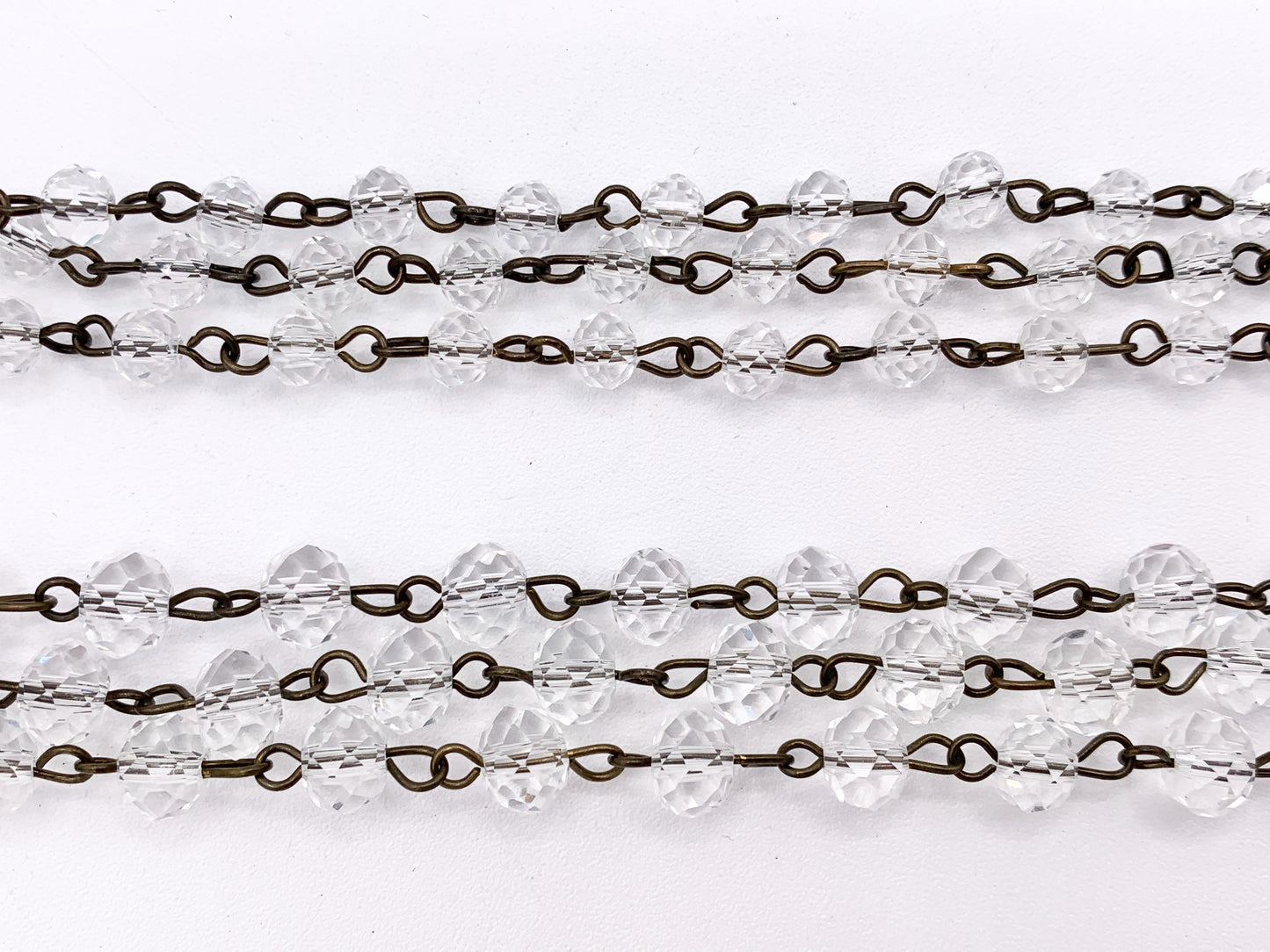 Clear Crystal Rondelle Faceted Rosary Beaded Chain With Brass Wire By Spool 6mm 8mm