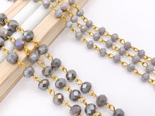 Load image into Gallery viewer, Gray AB Crystal Rondelle Faceted Rosary Beaded Chain With Gold Wire By Spool 6mm 8mm
