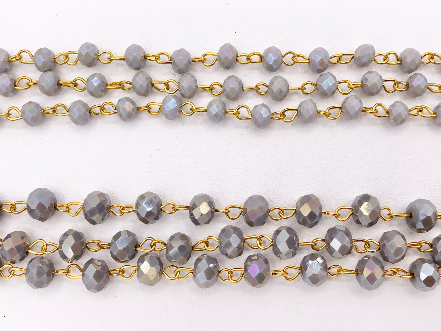 Gray AB Crystal Rondelle Faceted Rosary Beaded Chain With Gold Wire By Spool 6mm 8mm