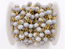 Load image into Gallery viewer, Gray AB Crystal Rondelle Faceted Rosary Beaded Chain With Gold Wire By Spool 6mm 8mm
