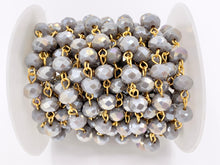 Load image into Gallery viewer, Gray AB Crystal Rondelle Faceted Rosary Beaded Chain With Gold Wire By Spool 6mm 8mm
