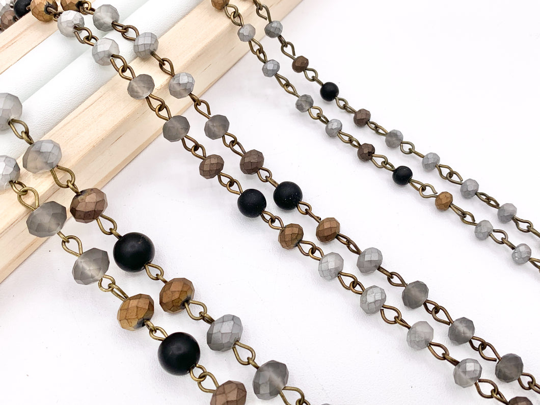 Matte Multi Metallic Color Crystal Rondelle Faceted Rosary Beaded Chain With Brass Wire By Spool 4mm 6mm 8mm