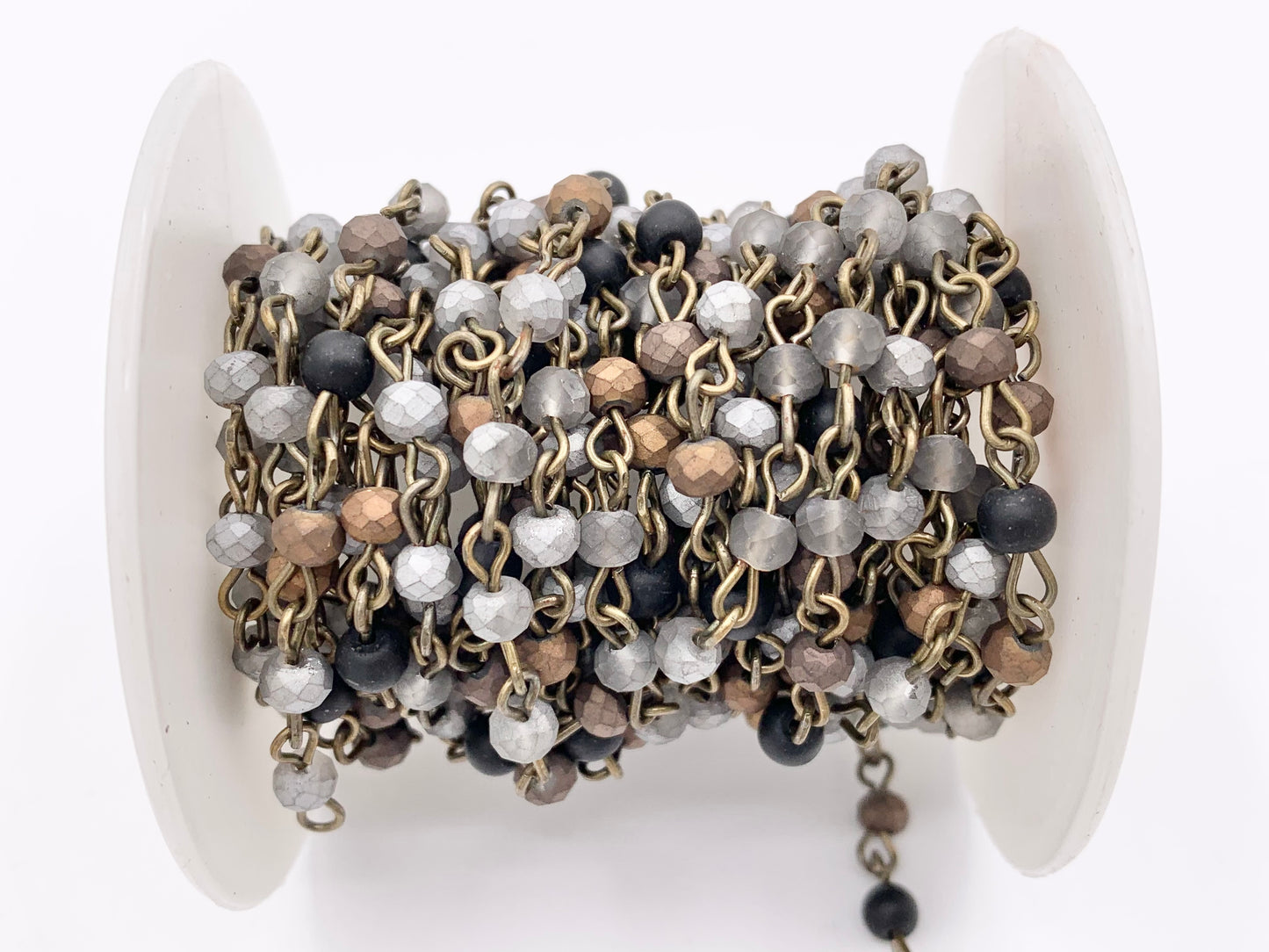 Matte Multi Metallic Color Crystal Rondelle Faceted Rosary Beaded Chain With Brass Wire By Spool 4mm 6mm 8mm