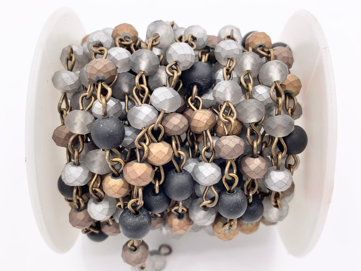 Matte Multi Metallic Color Crystal Rondelle Faceted Rosary Beaded Chain With Brass Wire By Spool 4mm 6mm 8mm