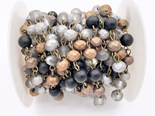 Load image into Gallery viewer, Matte Multi Metallic Color Crystal Rondelle Faceted Rosary Beaded Chain With Brass Wire By Spool 4mm 6mm 8mm
