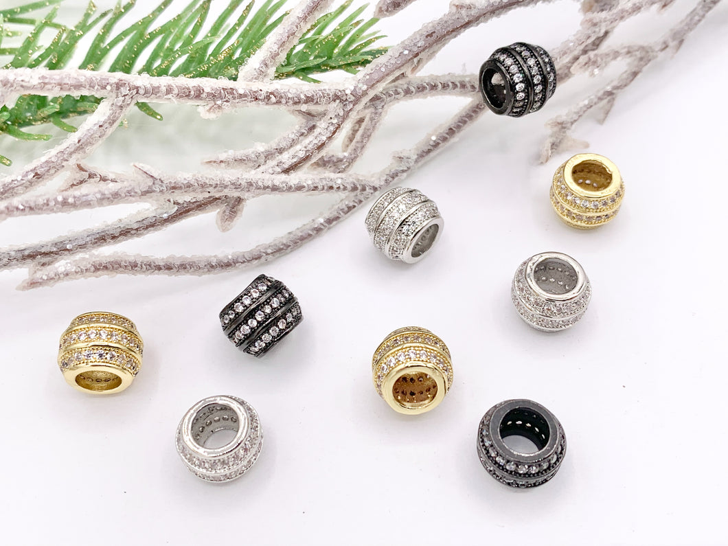 7.5x9mm Barrel Shape Large Hole Spacers Micro CZ Pave Beads in Real 18K Gold/Platinum/Gunmetal Plated Over Copper 8PCS
