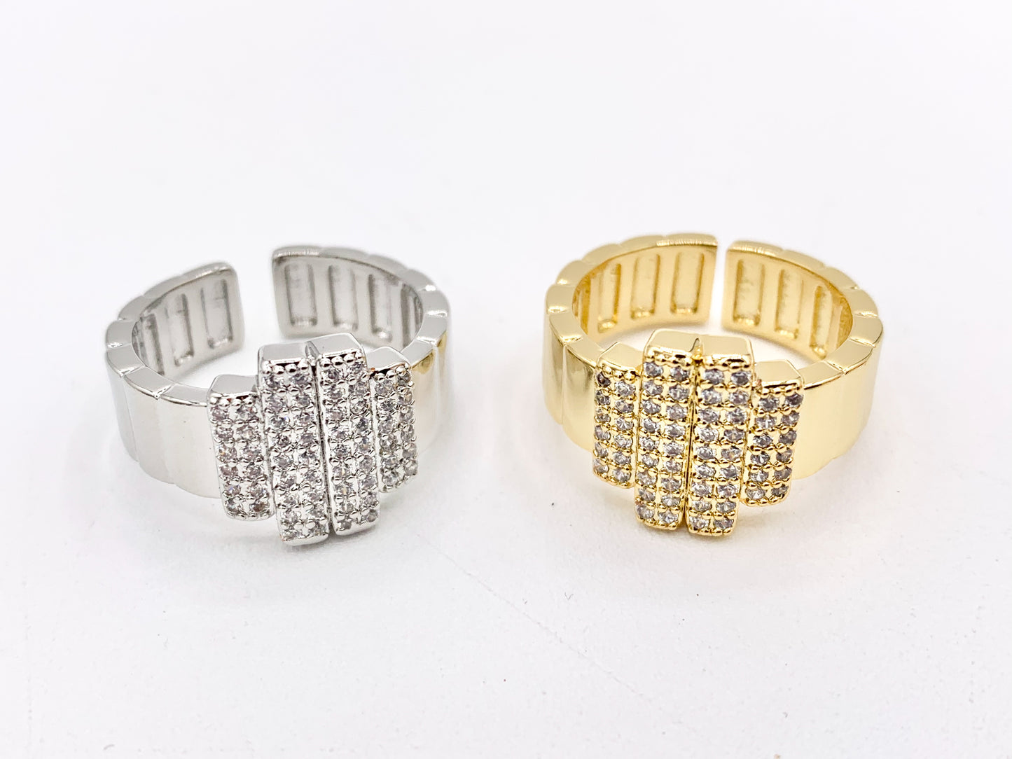 Real Gold/Platinum 18K Plated Copper CZ Pave Thick Band Ring 4PCS
