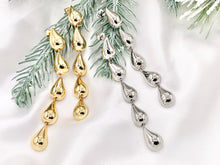 Load image into Gallery viewer, Lightweight Long Dangle Drop Puffy Earrings in 18K Gold or Silver Plated Copper 2 PAIRS
