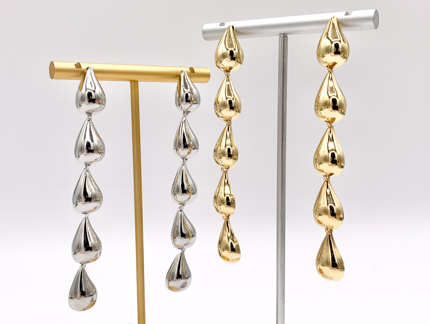 Lightweight Long Dangle Drop Puffy Earrings in 18K Gold or Silver Plated Copper 2 PAIRS