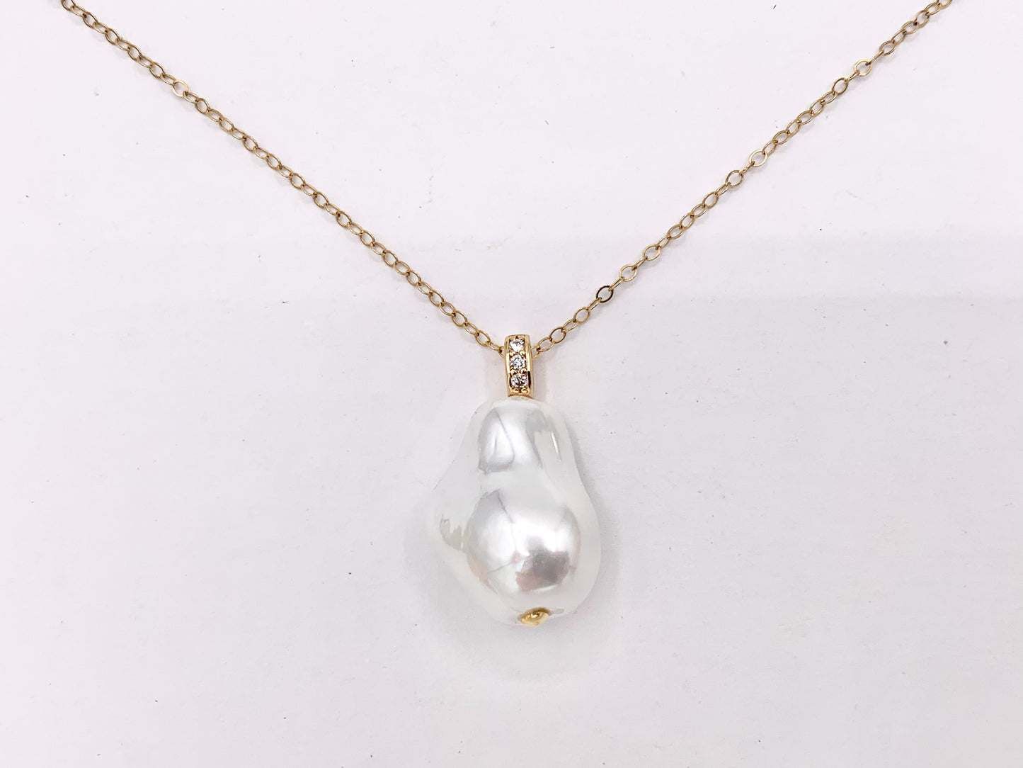 Beautiful Baroque Shape Shell Pearl Pendants with Real Gold 18K Plated CZ Pave Over Copper Loop 6 PCS