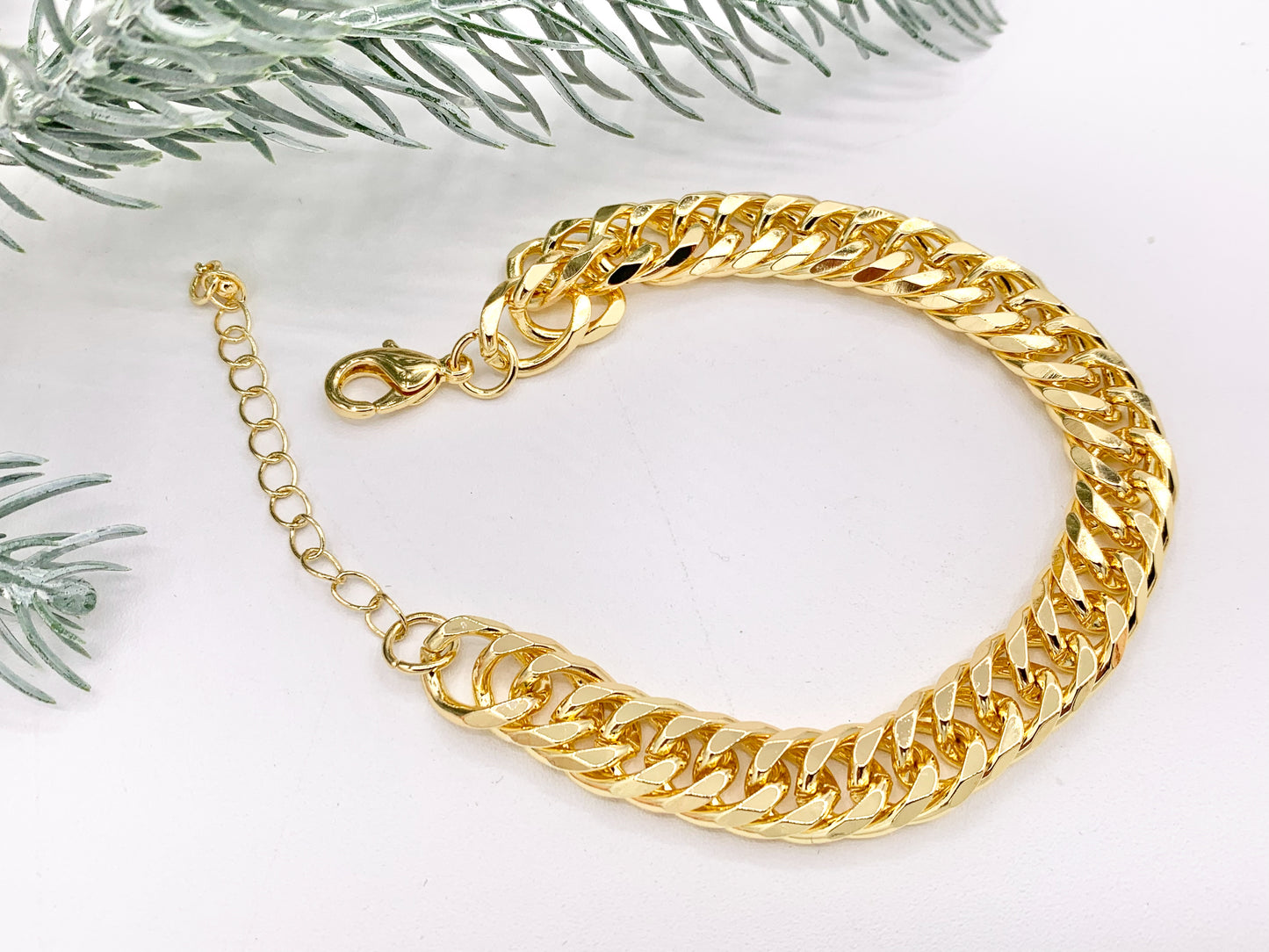 Chunky Curb Necklace/Bracelet Gold Plated Copper Finished Necklace 18" Bracelet 7" with Extension Link