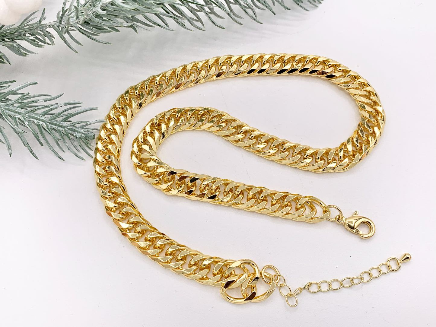 Chunky Curb Necklace/Bracelet Gold Plated Copper Finished Necklace 18" Bracelet 7" with Extension Link