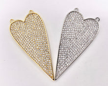 Load image into Gallery viewer, Large Flat 2 Loop Heart Pave Pendant in Real 18K Gold/Silver Plated Micro CZ Over Copper 2 PCS
