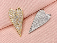 Load image into Gallery viewer, Large Flat 2 Loop Heart Pave Pendant in Real 18K Gold/Silver Plated Micro CZ Over Copper 2 PCS
