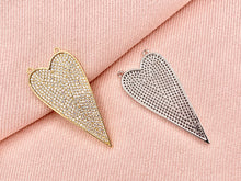 Load image into Gallery viewer, Large Flat 2 Loop Heart Pave Pendant in Real 18K Gold/Silver Plated Micro CZ Over Copper 2 PCS
