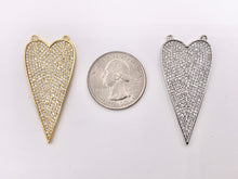 Load image into Gallery viewer, Large Flat 2 Loop Heart Pave Pendant in Real 18K Gold/Silver Plated Micro CZ Over Copper 2 PCS
