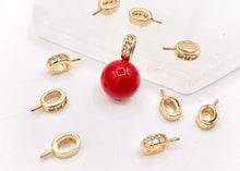 Load image into Gallery viewer, Tiny CZ Pave Pin Closed Ring Screw Findings Earring Pin Bail Pin in 18K Gold Plated Copper 10PCS
