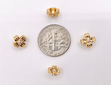 Load image into Gallery viewer, Dainty Mini Flower Quatrefoil Clover Pave Spacer Charms in Real Gold 18K Plated Micro CZ Over Brass 10 PCS
