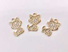 Load image into Gallery viewer, Tiny Cute Kitty Charms Small Cat Pendants in Real Gold 18K Plated CZ Pave Over Copper 10 PCS
