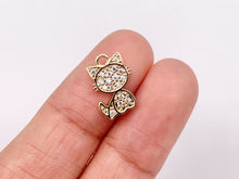 Load image into Gallery viewer, Tiny Cute Kitty Charms Small Cat Pendants in Real Gold 18K Plated CZ Pave Over Copper 10 PCS

