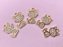 Load image into Gallery viewer, Tiny Cute Kitty Charms Small Cat Pendants in Real Gold 18K Plated CZ Pave Over Copper 10 PCS
