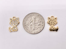 Load image into Gallery viewer, Tiny Cute Kitty Charms Small Cat Pendants in Real Gold 18K Plated CZ Pave Over Copper 10 PCS
