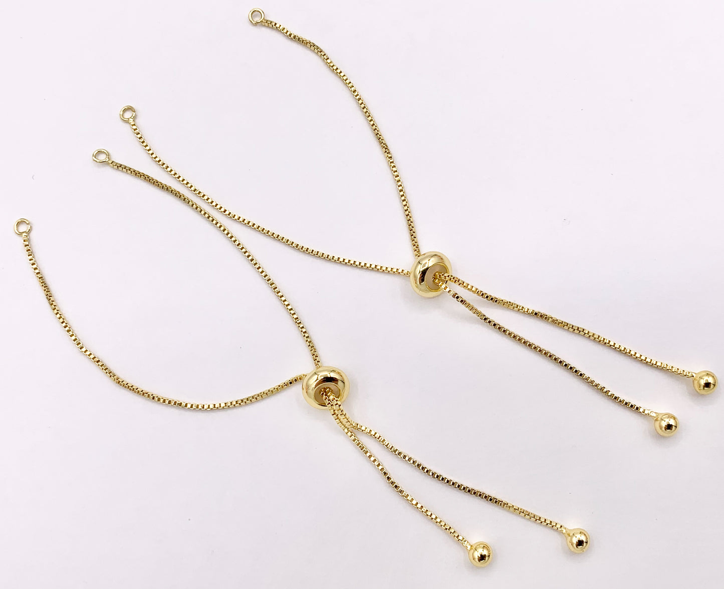 Box Chain Dainty Slider Adjustable Bracelets Jewelry Making Component in 18K Gold Plated Copper 10PCS