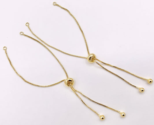 Box Chain Dainty Slider Adjustable Bracelets Jewelry Making Component in 18K Gold Plated Copper 10PCS