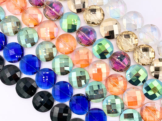 30mm Crystal Coin Faceted Shiny Glass Beads Strand 15 Colors Available!!