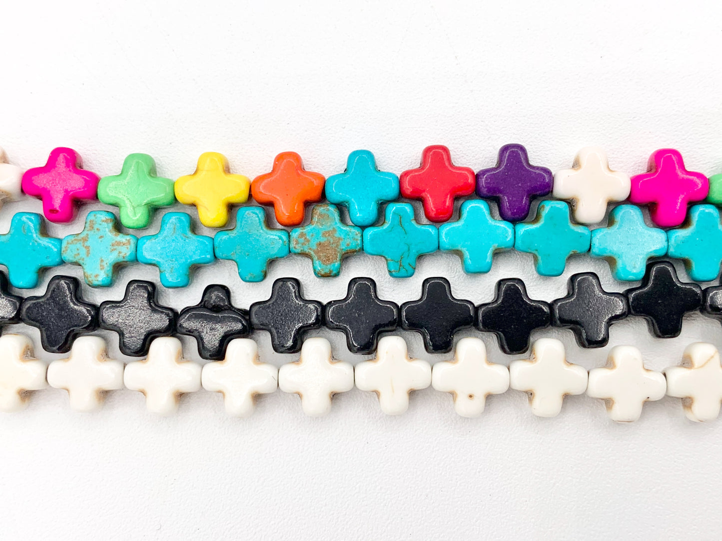 8mm Cross Howlite Turquoise Flat Beads White, Red, Turquoise, Multicolor Around 15" Price 1 Strand