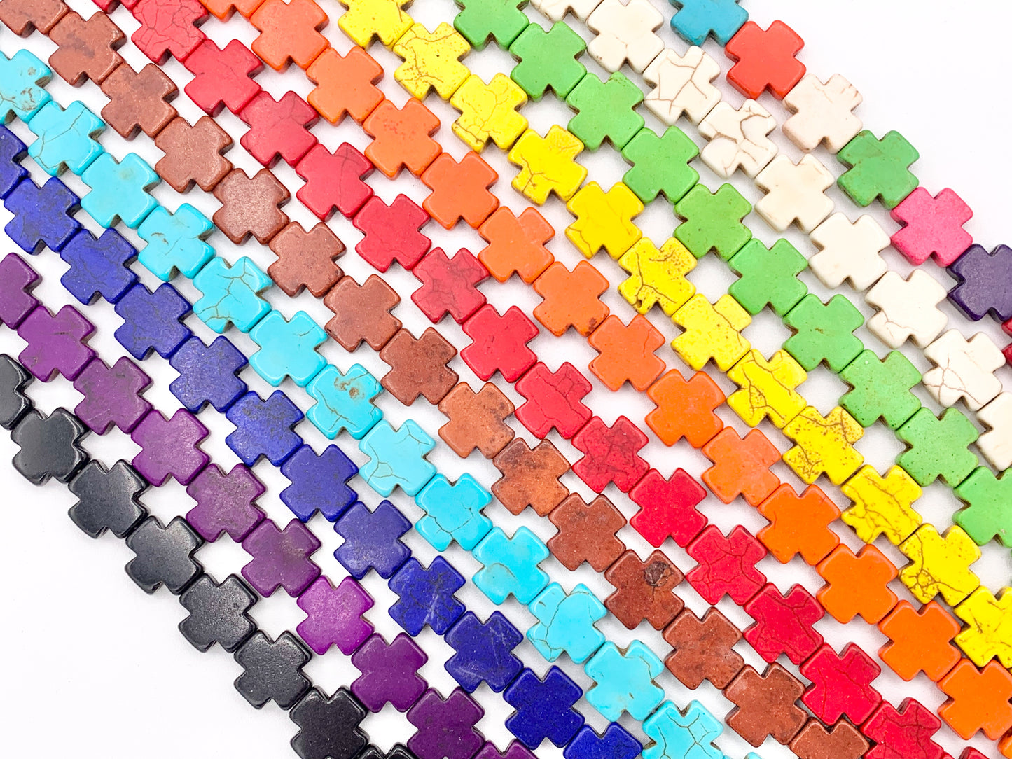 15mm Cross Howlite Turquoise Flat Beads White, Red, Turquoise, Multicolor, Green, Red, Dark Blue, Purple And More Around 15" Price 1 Strand