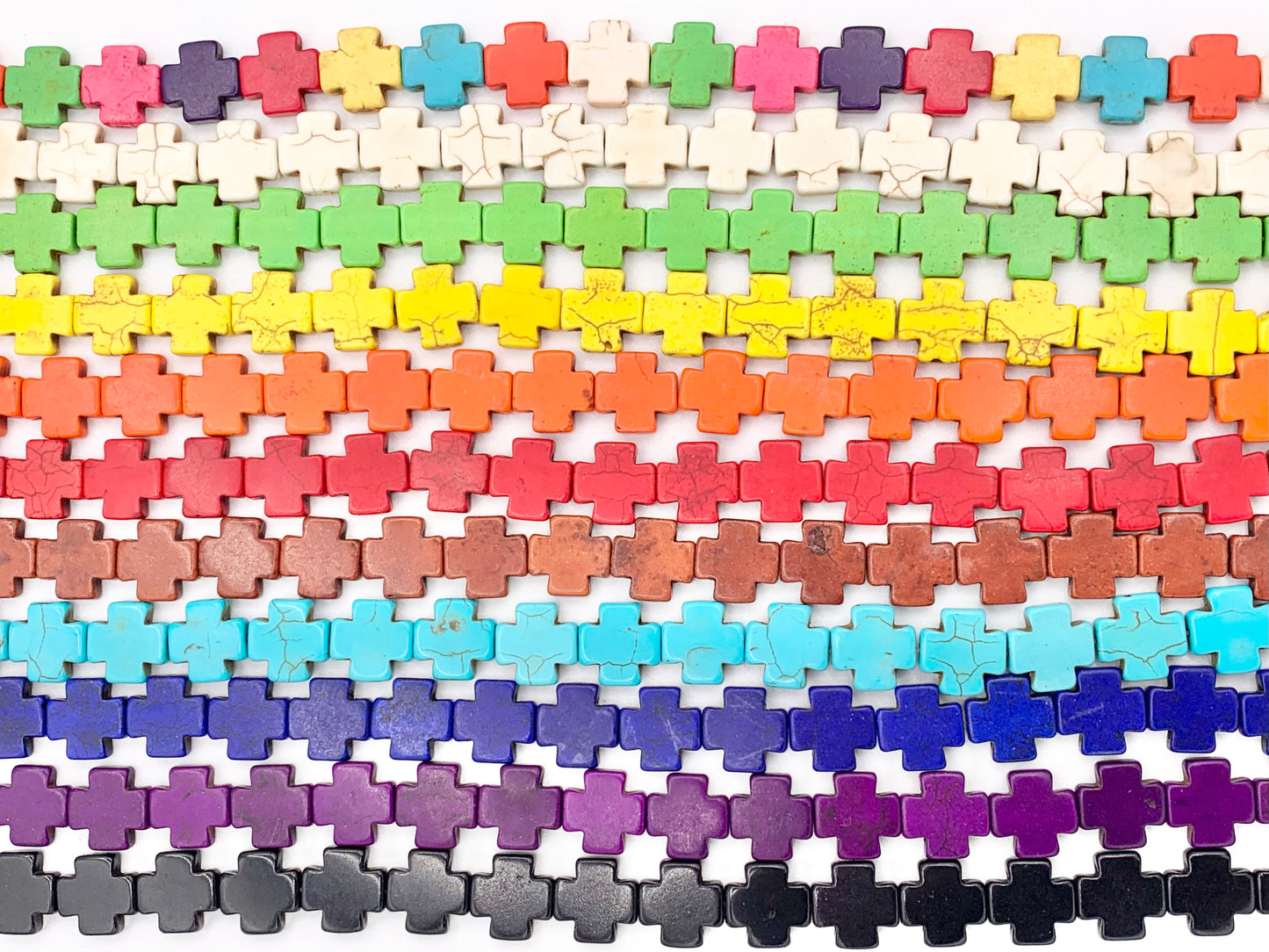 15mm Cross Howlite Turquoise Flat Beads White, Red, Turquoise, Multicolor, Green, Red, Dark Blue, Purple And More Around 15" Price 1 Strand