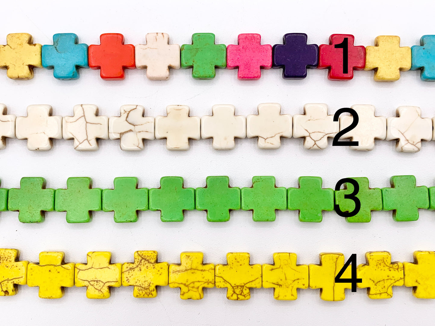 15mm Cross Howlite Turquoise Flat Beads White, Red, Turquoise, Multicolor, Green, Red, Dark Blue, Purple And More Around 15" Price 1 Strand