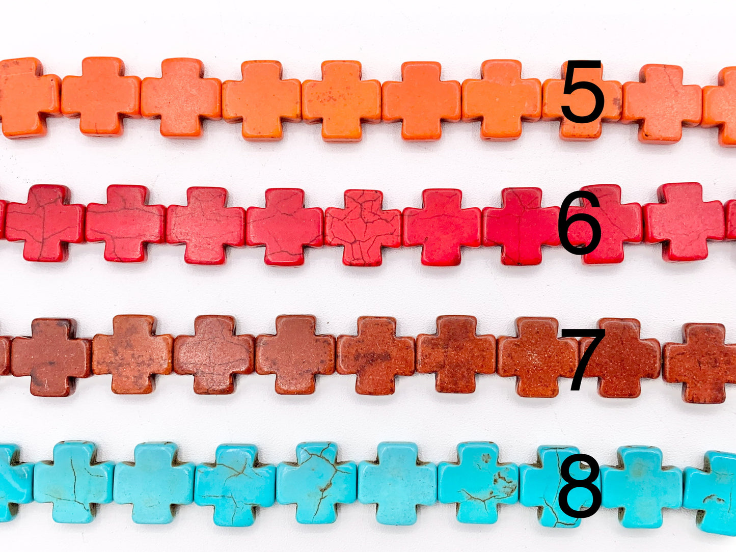 15mm Cross Howlite Turquoise Flat Beads White, Red, Turquoise, Multicolor, Green, Red, Dark Blue, Purple And More Around 15" Price 1 Strand