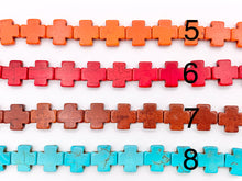 Cargar imagen en el visor de la galería, 15mm Cross Howlite Turquoise Flat Beads White, Red, Turquoise, Multicolor, Green, Red, Dark Blue, Purple And More Around 15" Price 1 Strand
