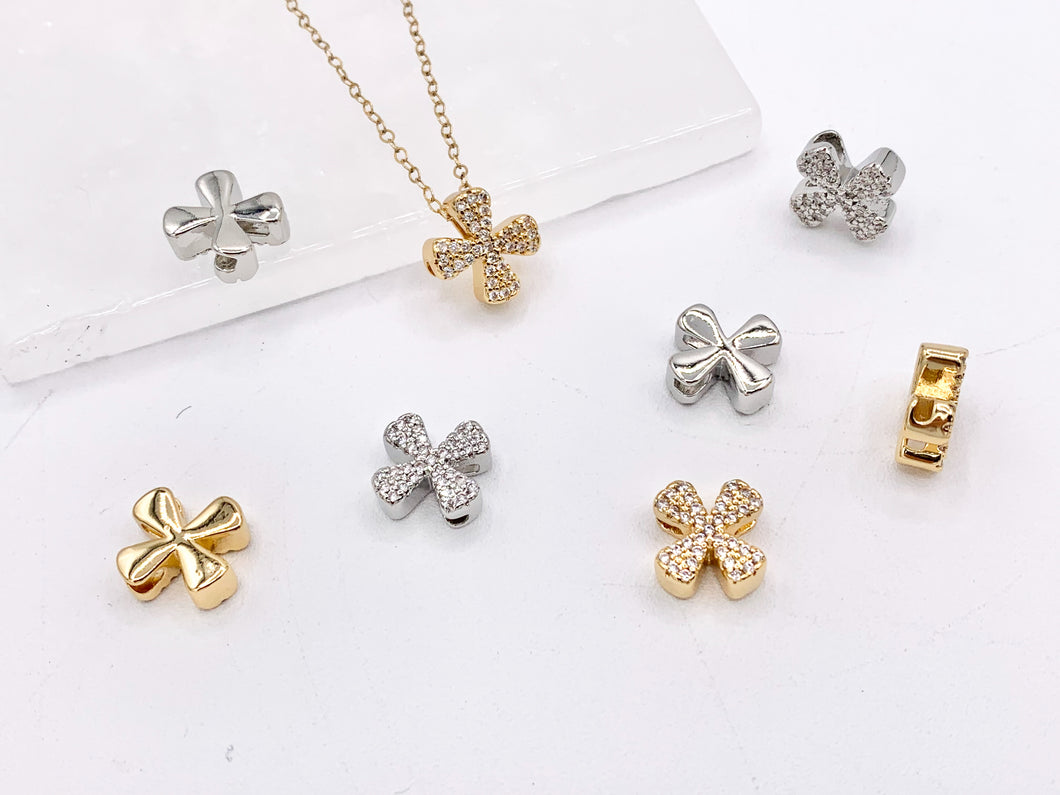 Tiny CZ Pave Cross Charms Pendants in 18K Gold/Platinum Plated Copper 10PCS