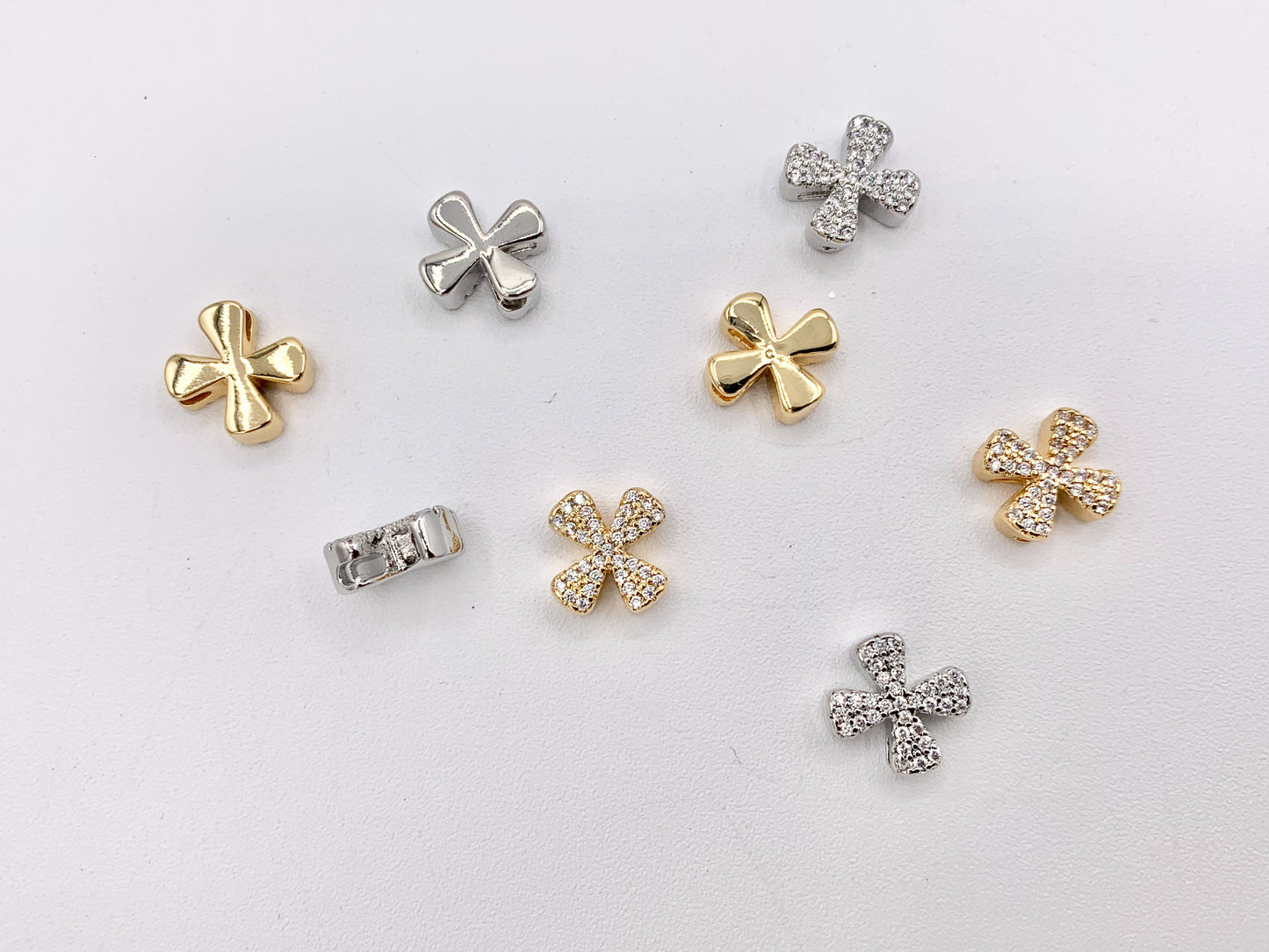 Tiny CZ Pave Cross Charms Pendants in 18K Gold/Platinum Plated Copper 10PCS