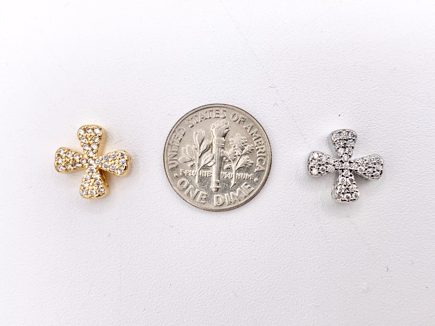 Tiny CZ Pave Cross Charms Pendants in 18K Gold/Platinum Plated Copper 10PCS