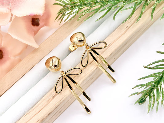 Cute Bowtie Earring Studs in 18K Gold Plated Over Copper Earrings 3 PAIRS