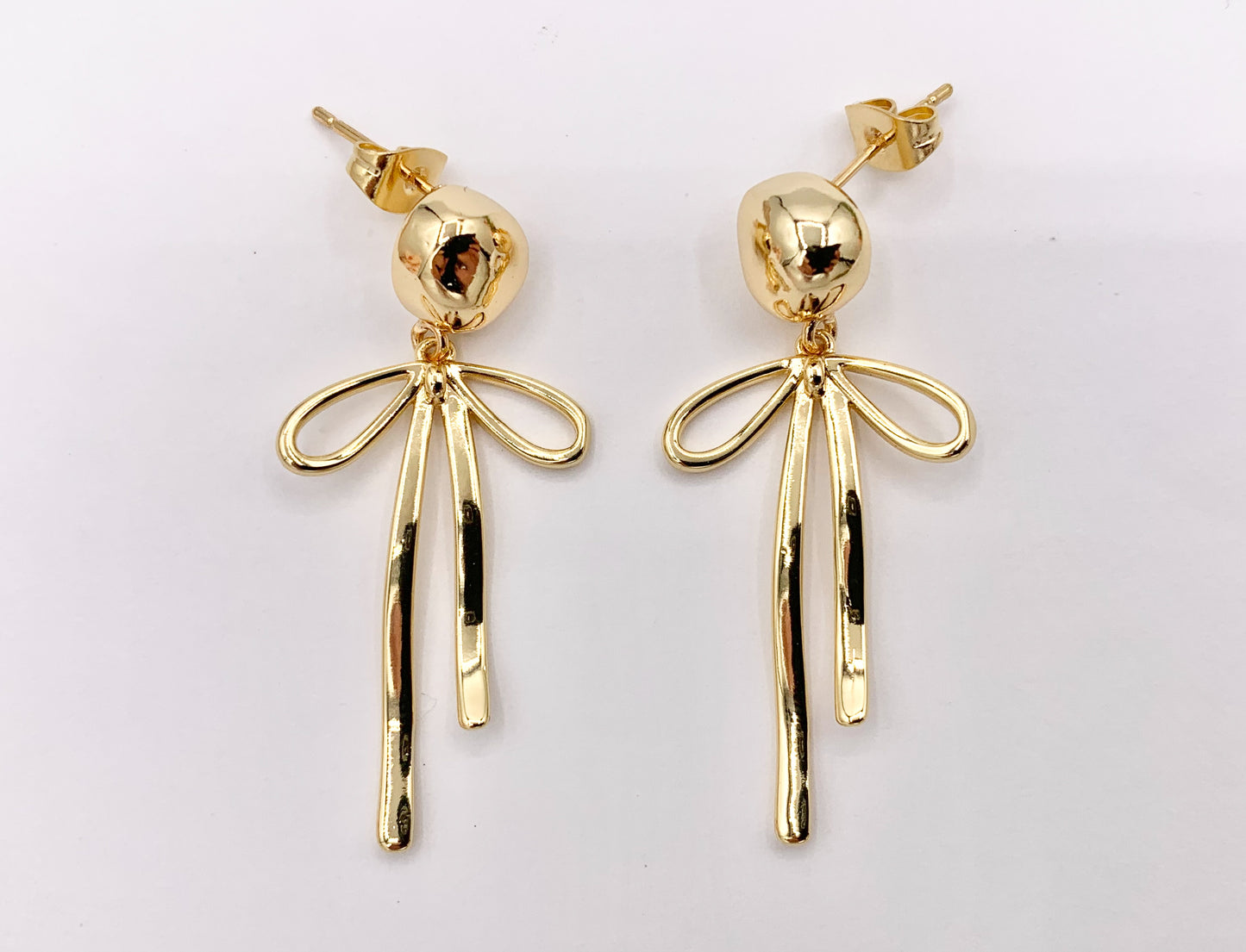 Cute Bowtie Earring Studs in 18K Gold Plated Over Copper Earrings 3 PAIRS