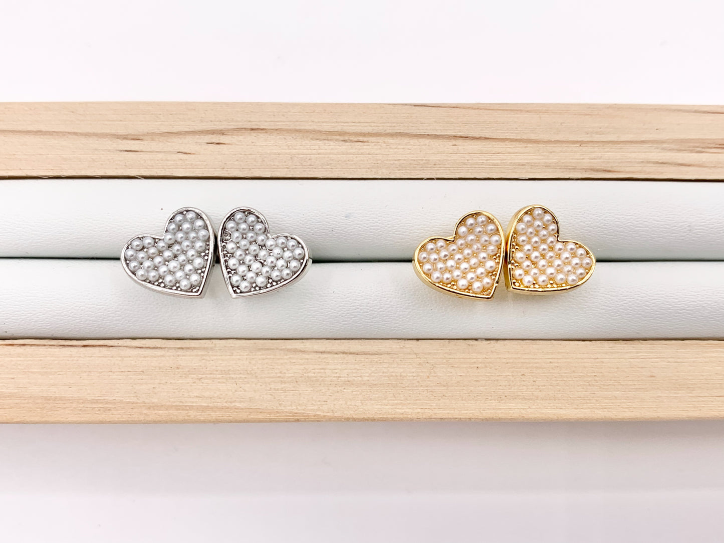 Cute Pearl Heart Earring Stud in Real 18K Gold/Silver Plated Over Copper Valentine's Day Gift Idea 5 PAIRS