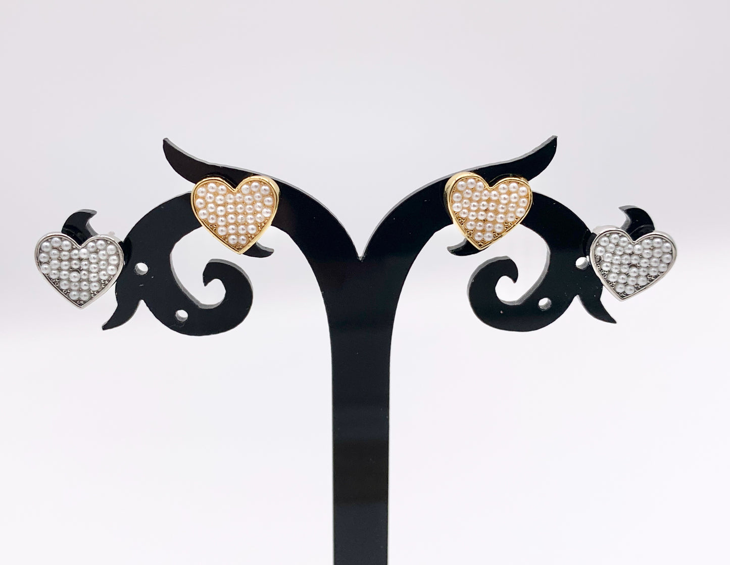 Cute Pearl Heart Earring Stud in Real 18K Gold/Silver Plated Over Copper Valentine's Day Gift Idea 5 PAIRS