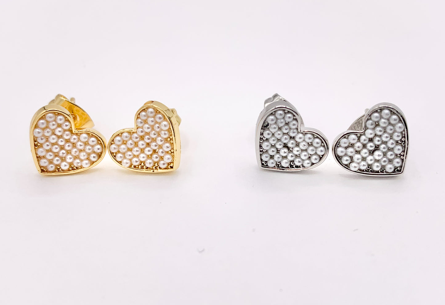 Cute Pearl Heart Earring Stud in Real 18K Gold/Silver Plated Over Copper Valentine's Day Gift Idea 5 PAIRS