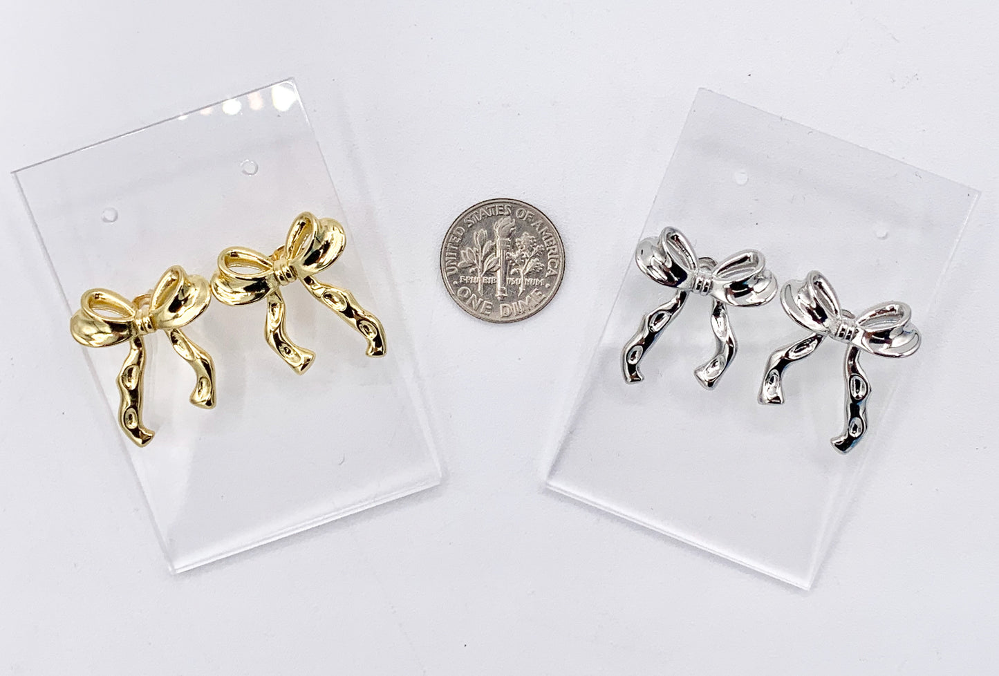 Cute Bowtie Earring Studs in 18K Gold/Platinum Plated Over Copper Earrings 3 PAIRS