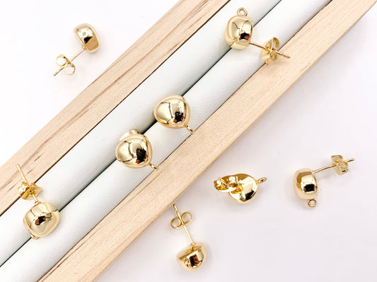 Gold Nugget Earring Components with Loop in 18K Gold Plated Copper For Jewelry Making 5 PAIRS