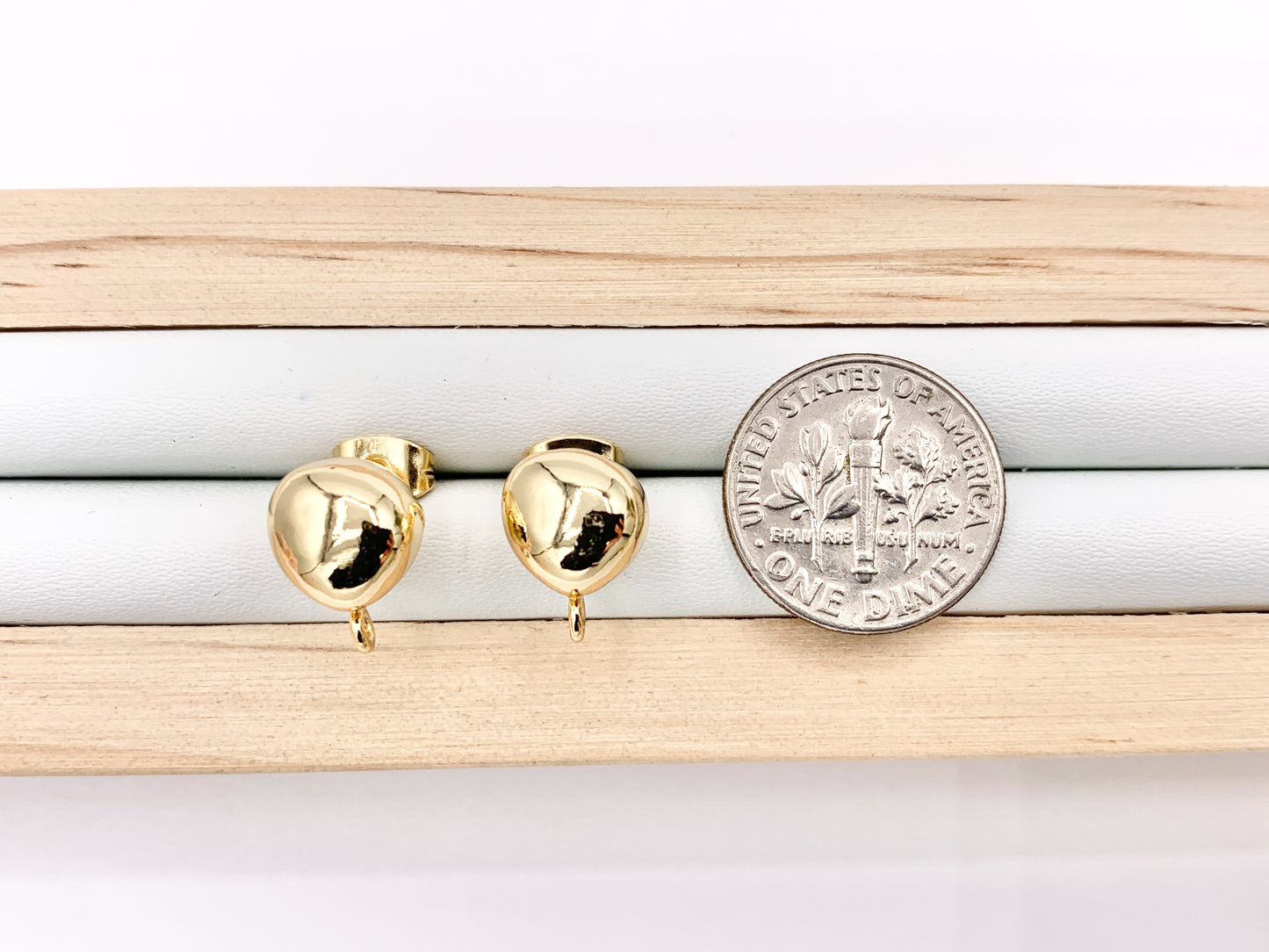 Gold Nugget Earring Components with Loop in 18K Gold Plated Copper For Jewelry Making 5 PAIRS