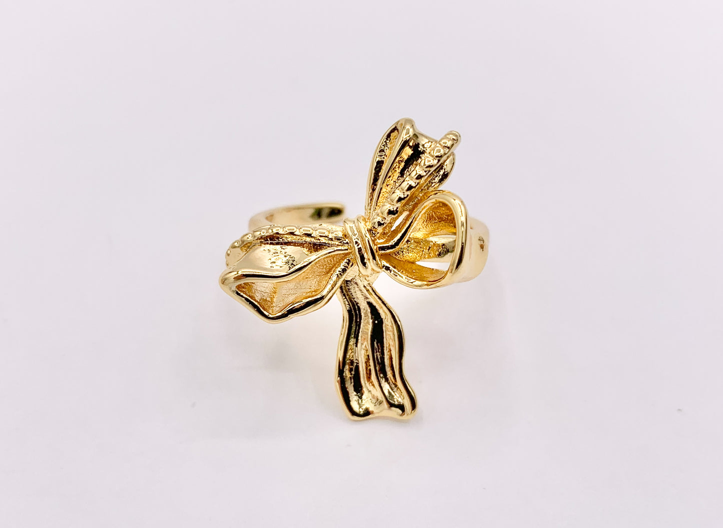 Beautiful 3D Fancy Bow Tie Adjustable Ring in Real Gold 18K Plated Brass 5 PCS